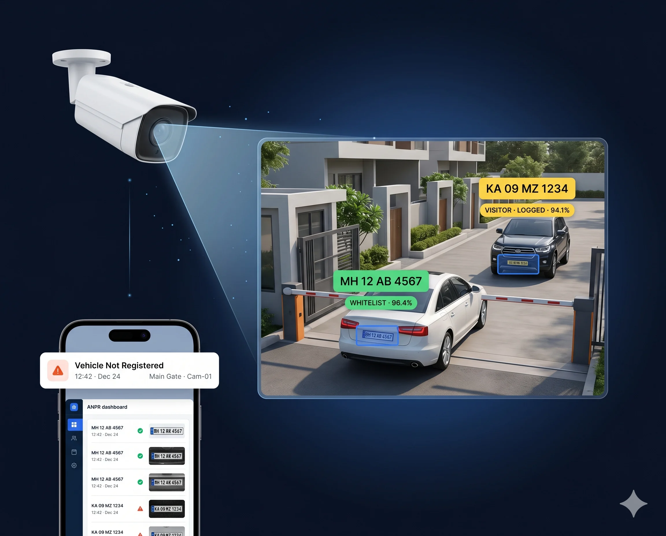 Tentosoft ANPR live detection — CCTV camera reading number plates with real-time mobile alert